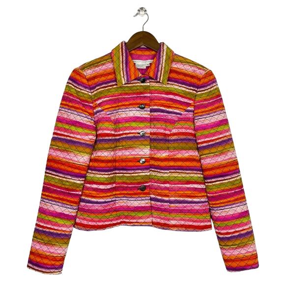 Maggy London | Bright Rainbow Striped Quilted Silk Vintage Jacket - Picture 1 of 9